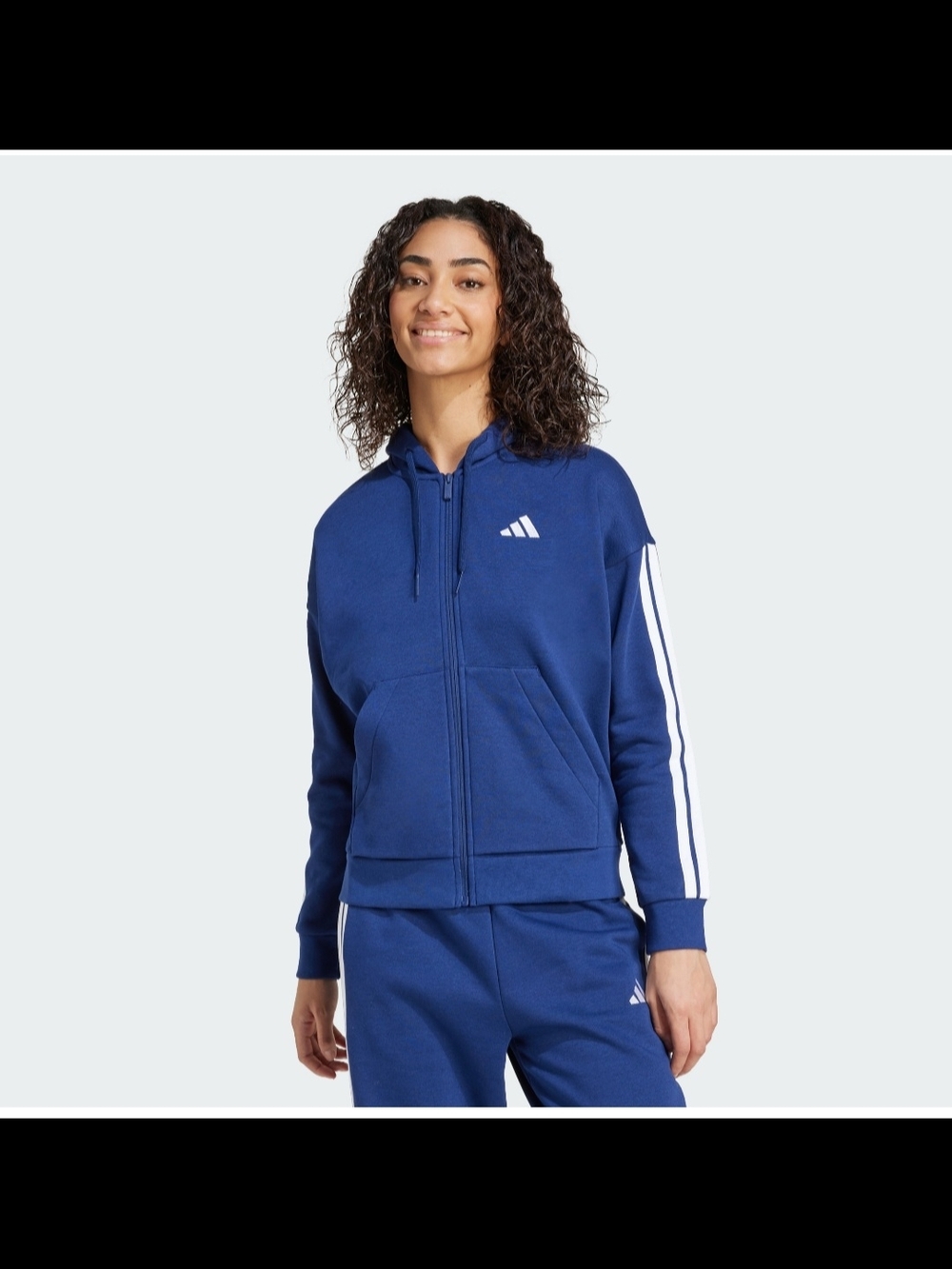 Adidas Royal Blue Full-Zip Hoodie with White Sleeve Stripes